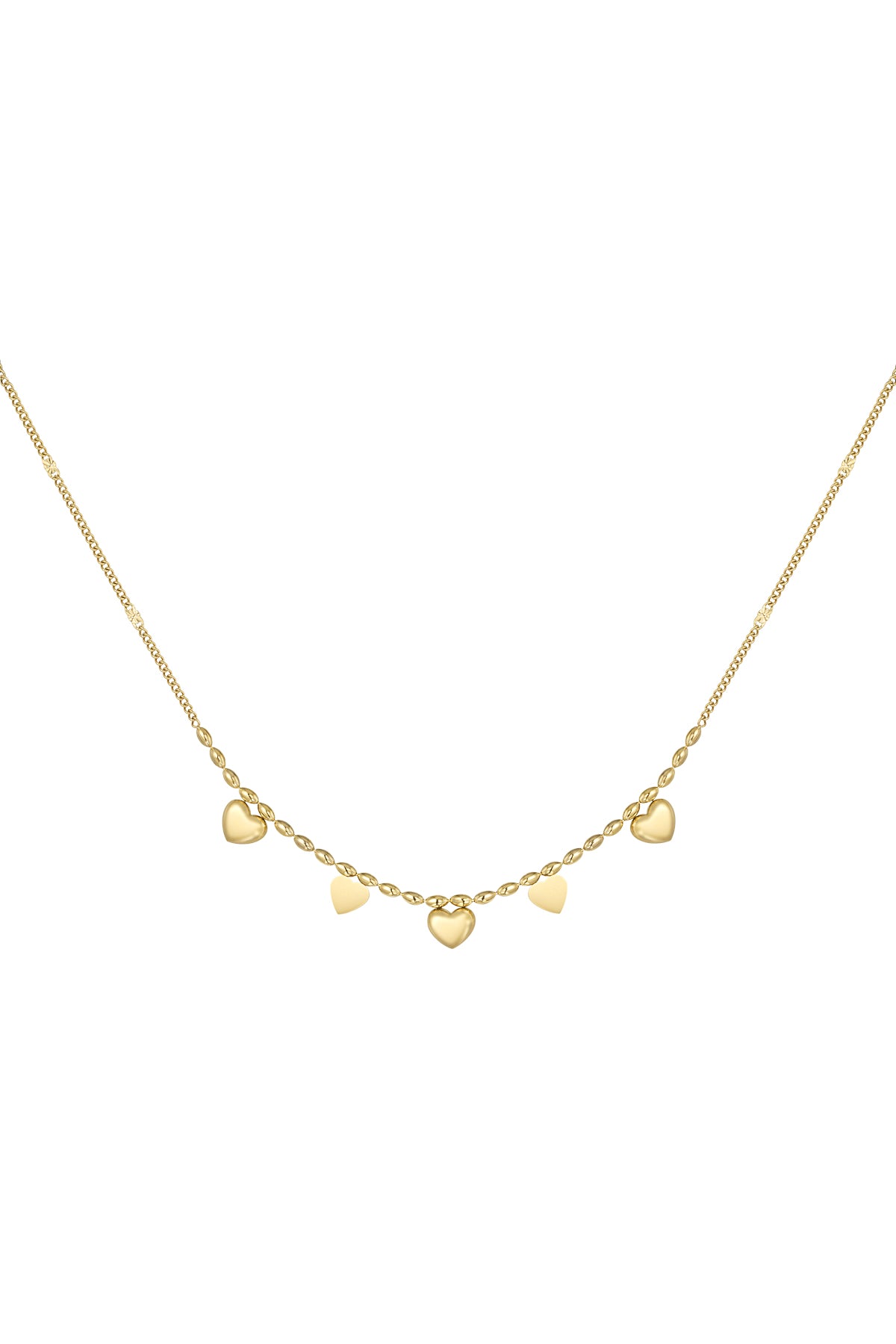 Subtiele ketting met hartjes bedels in het goud