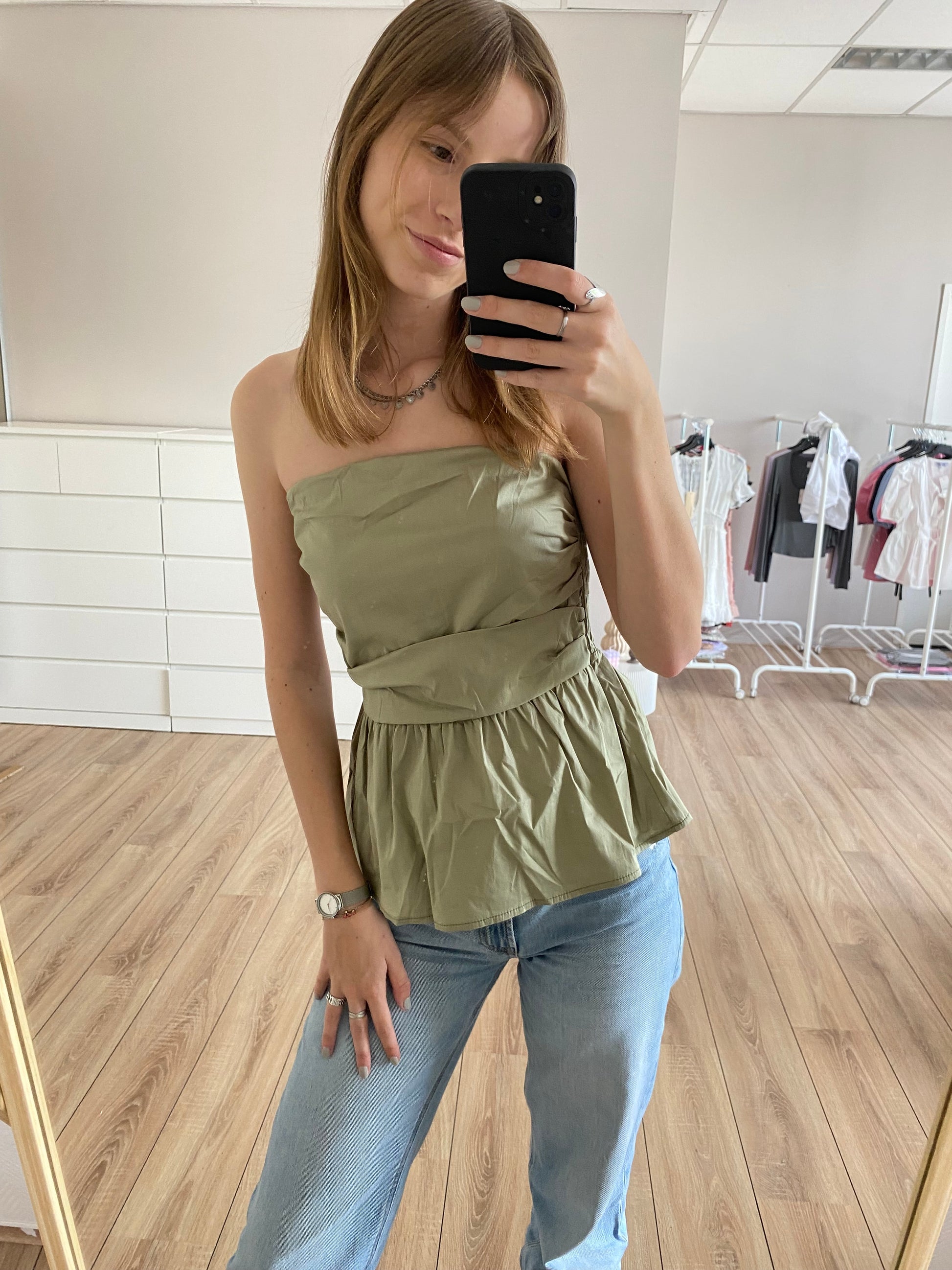 Groene tube top zonder mouwen