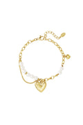 Statement armband goudkleurig met parels en hart bedel stainless steel