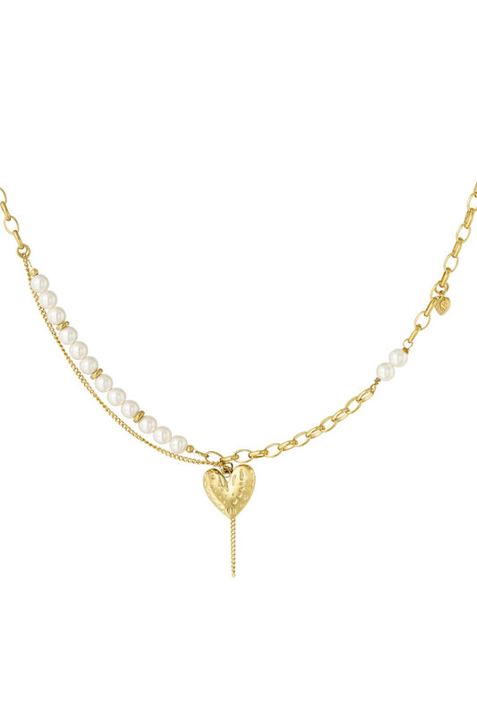 Ketting statement goud schakels met parels en hart