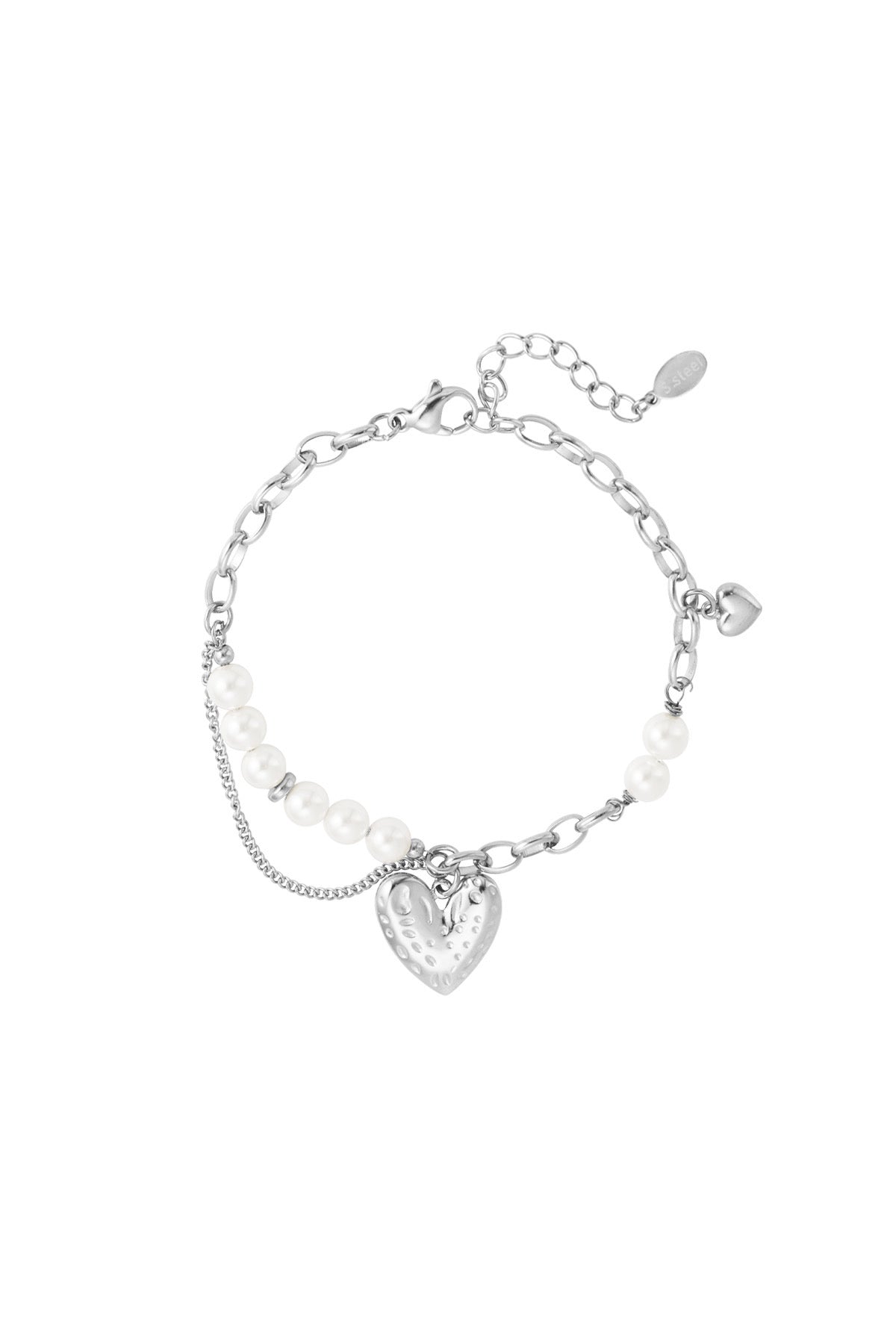 Hartjes armband met parels in het zilver
