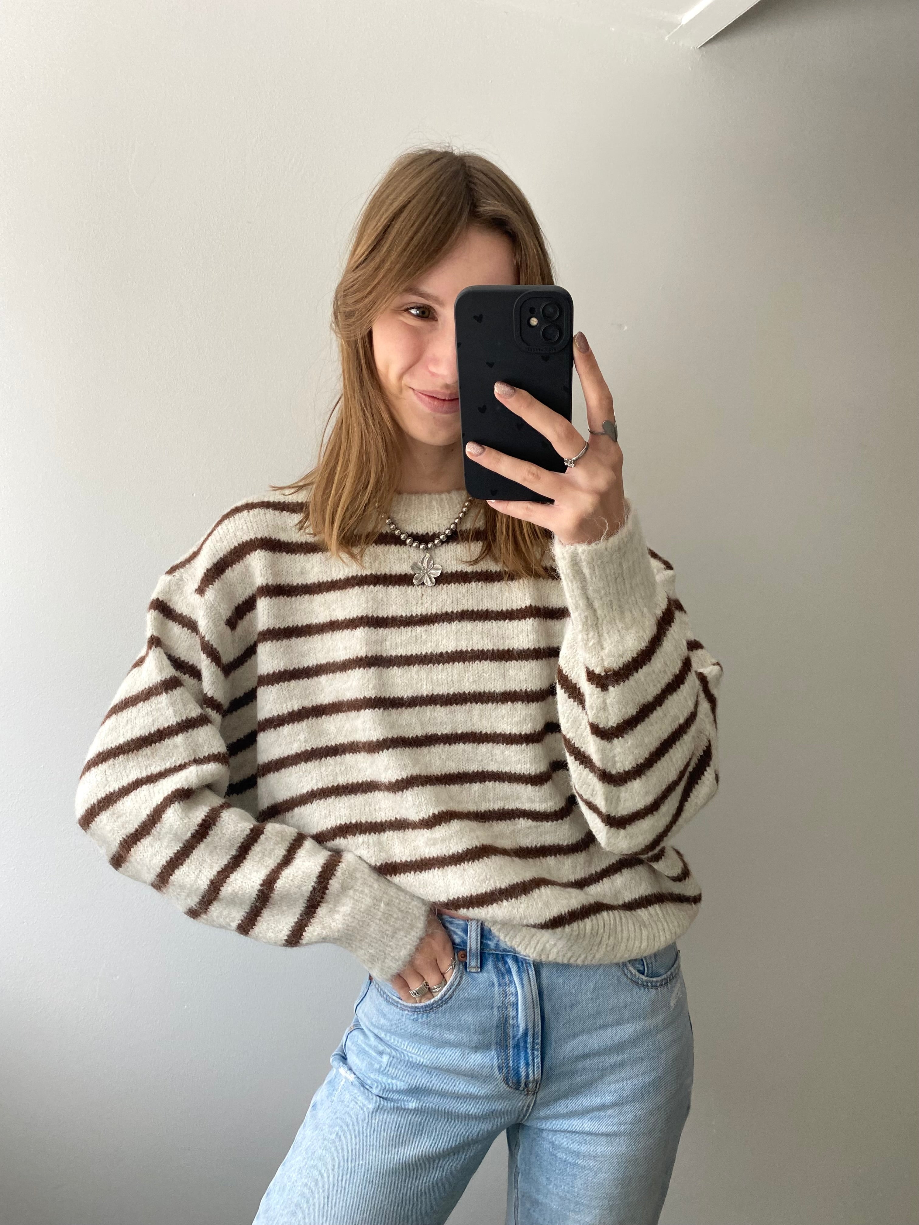 Trui met strepen in bruin met beige