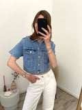 Denim top jasje met korte mouw en studs 